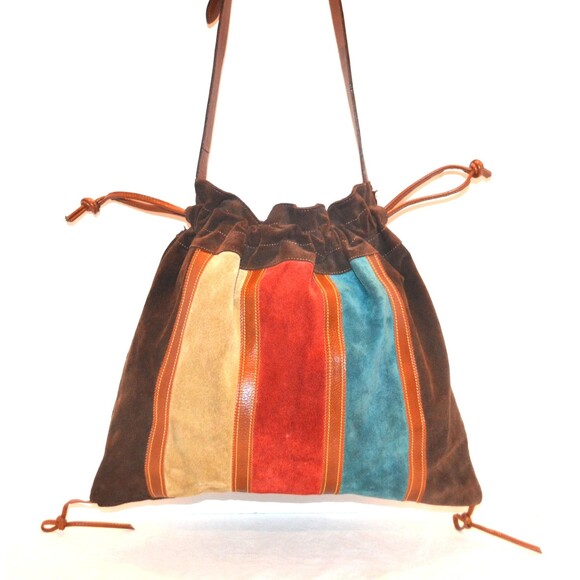 Boho Hippie Indie 1960s Inspired Hobo Bag Vintage Italian Suede - Picture 1 of 9